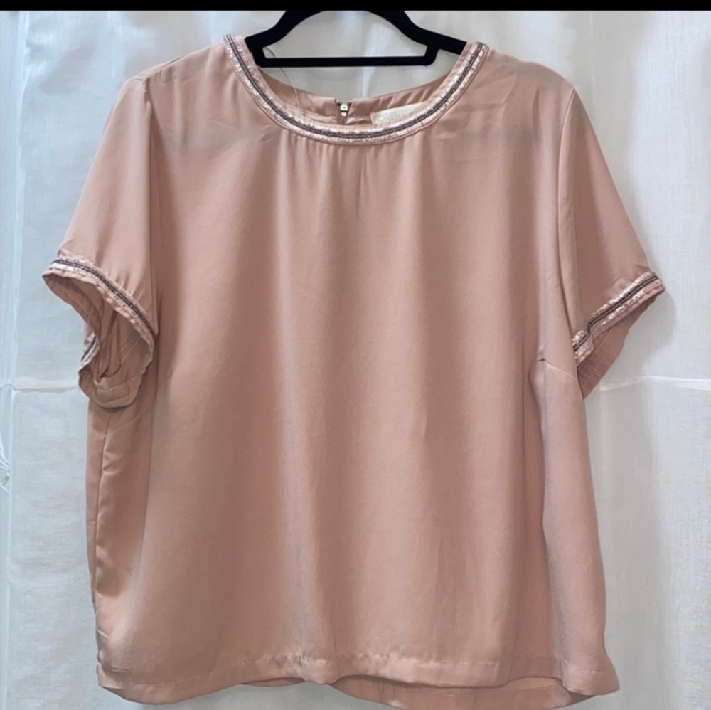 Pink Blouse w/Sequined neckline